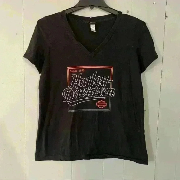 Harley Davidson Women’s V Neck Tshirt Black Size XL - Picture 1 of 3